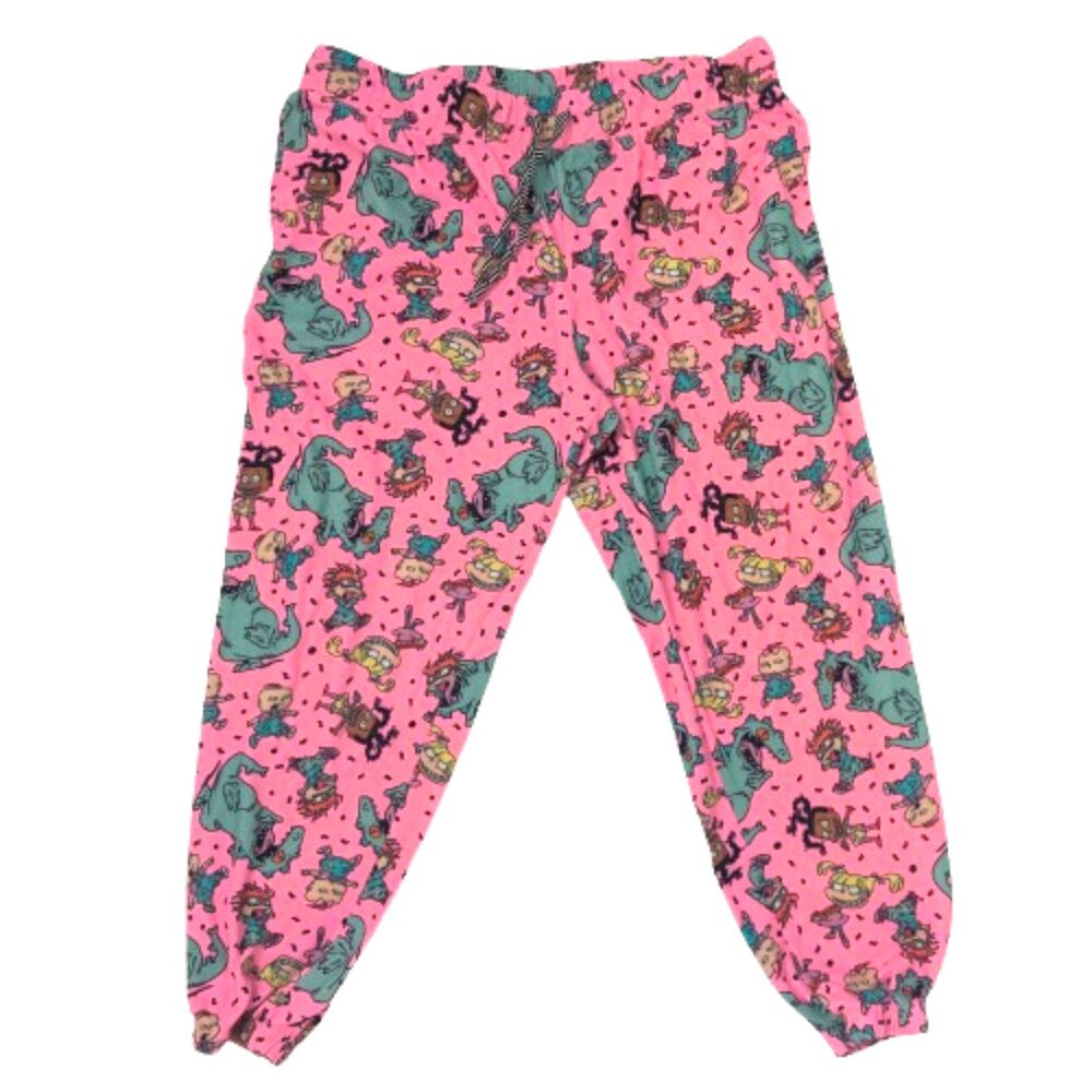 Nickelodeon Rugrats Pajama Pants Women XL Pink Reptar All Over Print Sleep